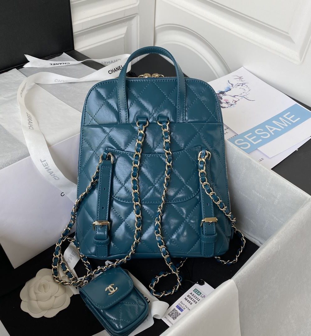 [REP 1:1] CC Rucksack Backpack Black/White/Pink/ Steel Blue For Women 7.1in / 18cm AS3332