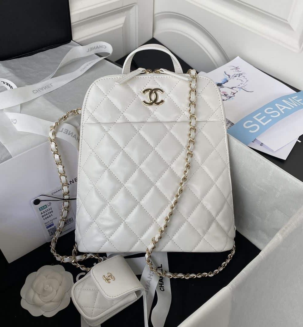 [REP 1:1] CC Rucksack Backpack Black/White/Pink/ Steel Blue For Women 7.1in / 18cm AS3332