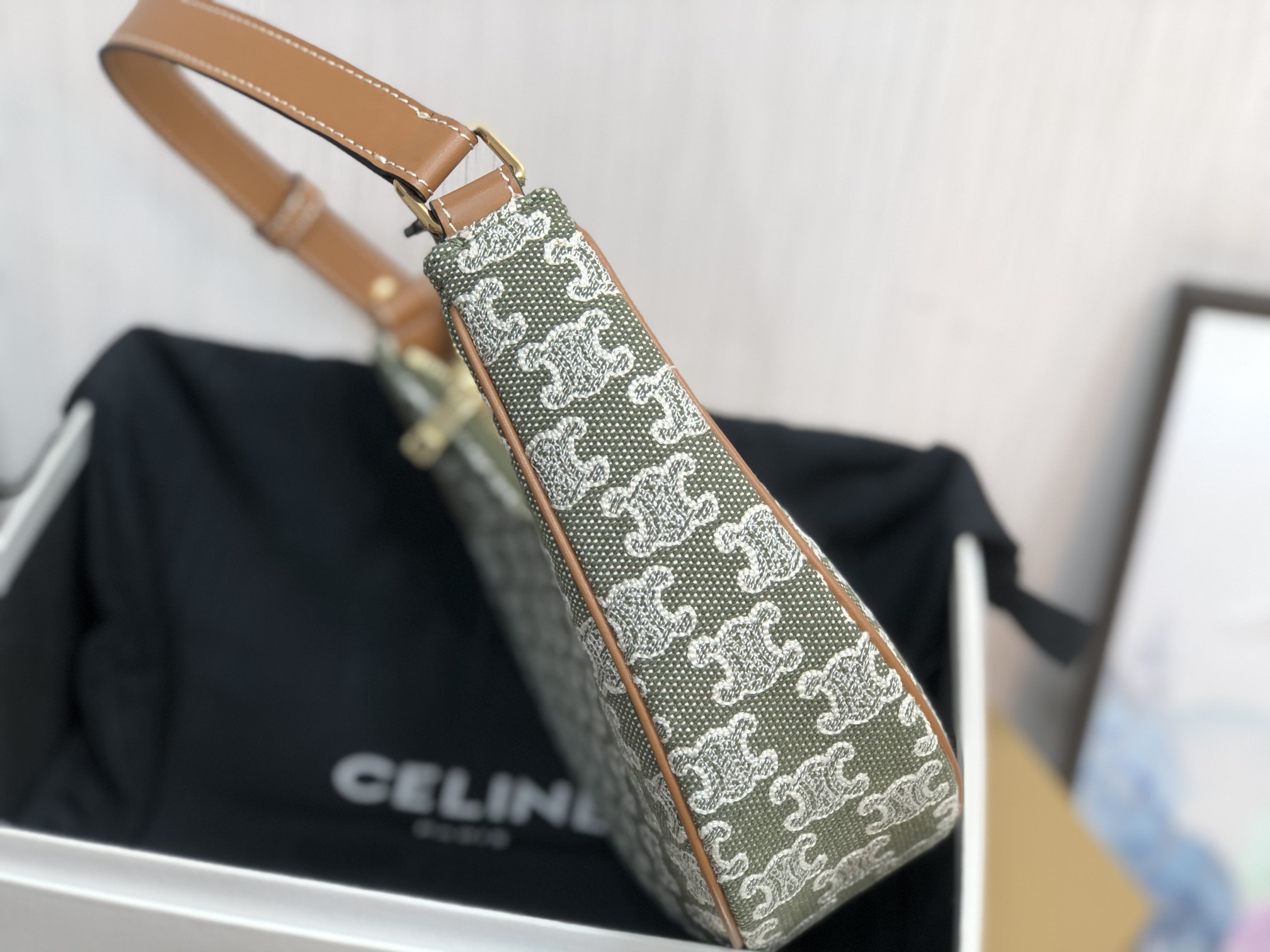 1:1 Replica Celine Ava Bag In Triomphe Canvas Green For Women 9in/23cm - Image 3