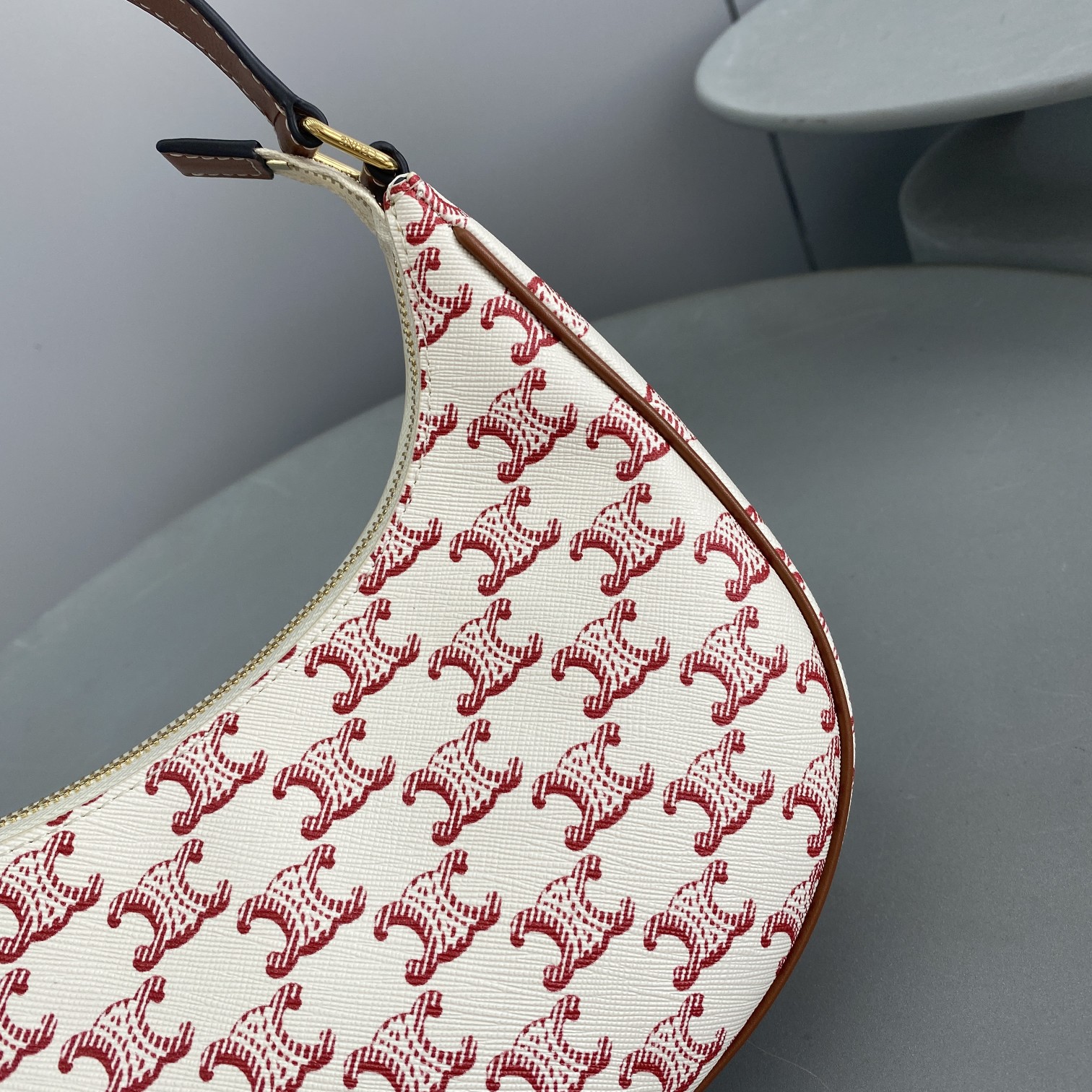 1:1 Replica Celine Ava Bag In Triomphe Canvas White/Red For Women 9in/23.5cm - Image 3