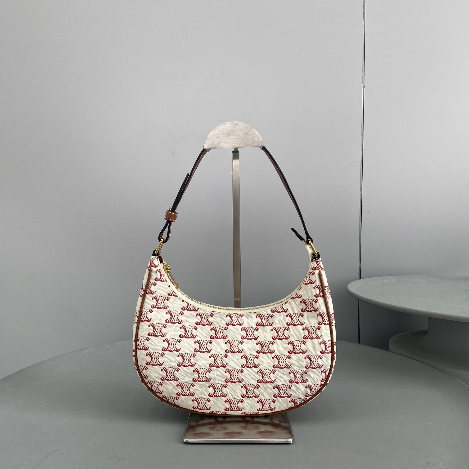 1:1 Replica Celine Ava Bag In Triomphe Canvas White/Red For Women 9in/23.5cm