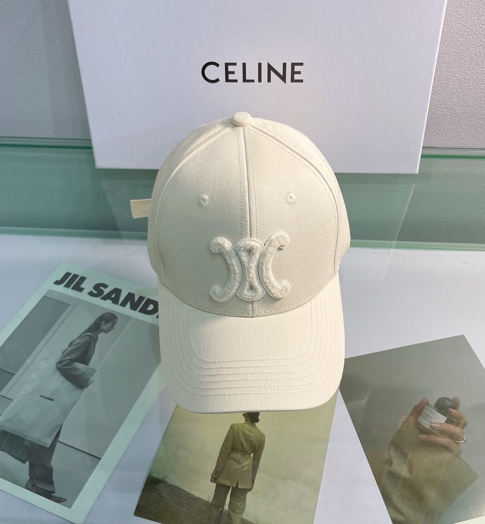 Celine Baseball Cap In Cotton Beige