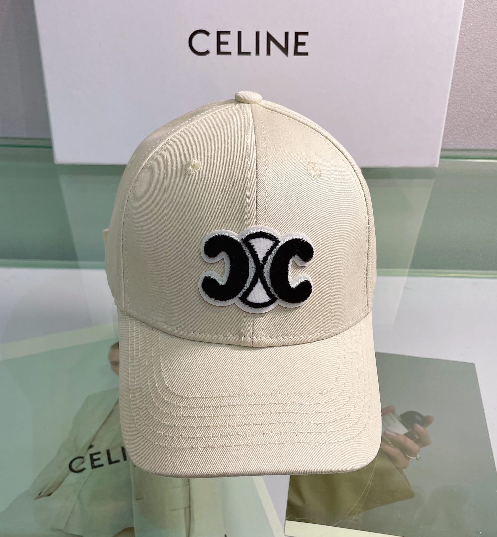 Celine Baseball Cap In Cotton Beige