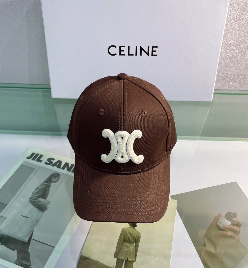 Celine Baseball Cap In Cotton Dark Brown