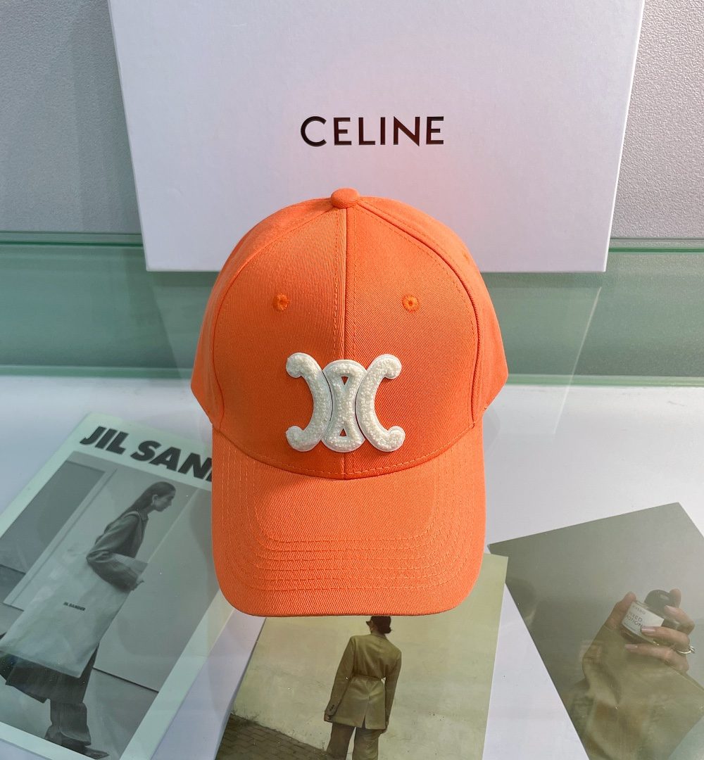 Celine Baseball Cap In Cotton Orange