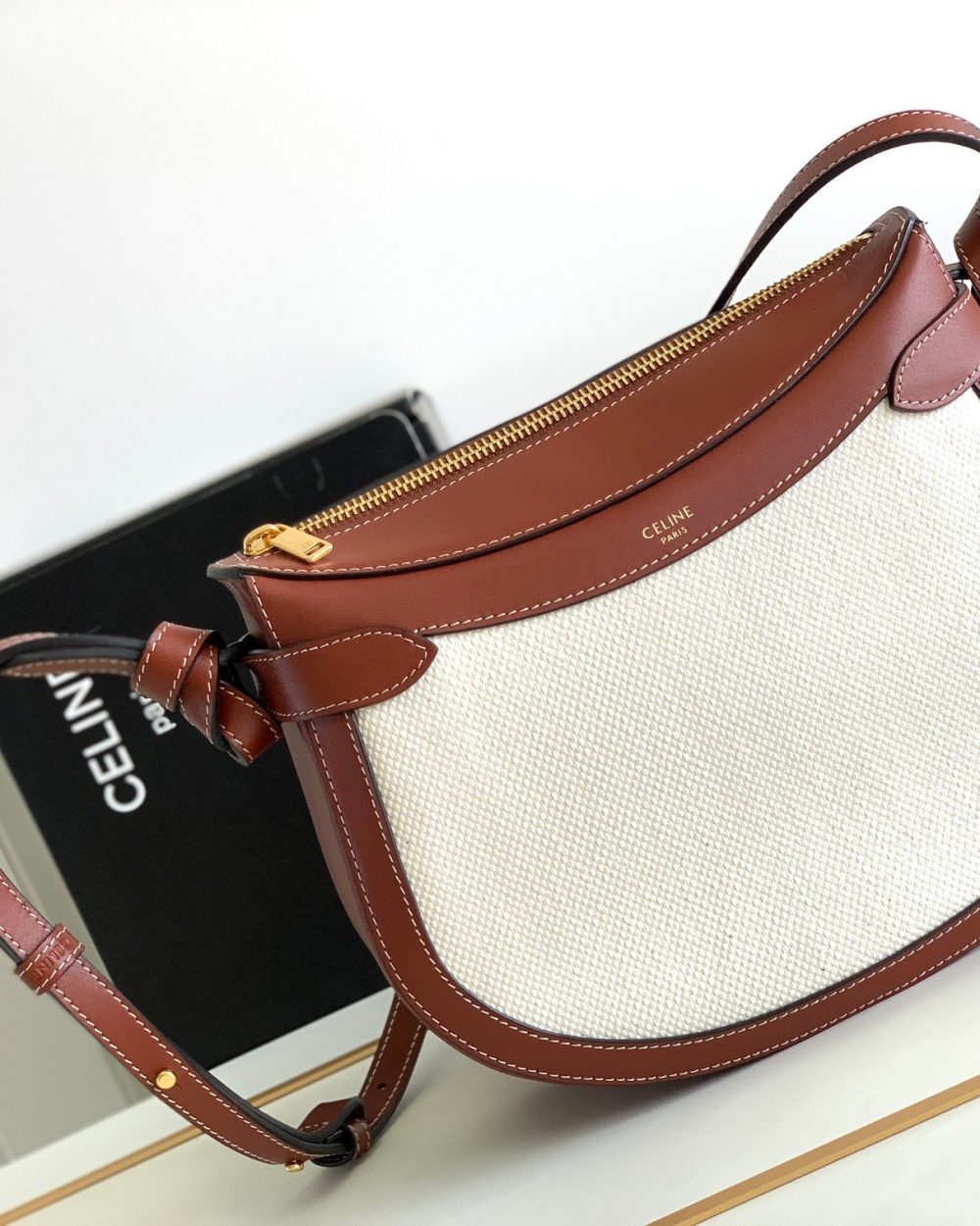 1:1 Replica Celine Besace Noeuds Francais Bag Brown/White For Women 10in/25cm