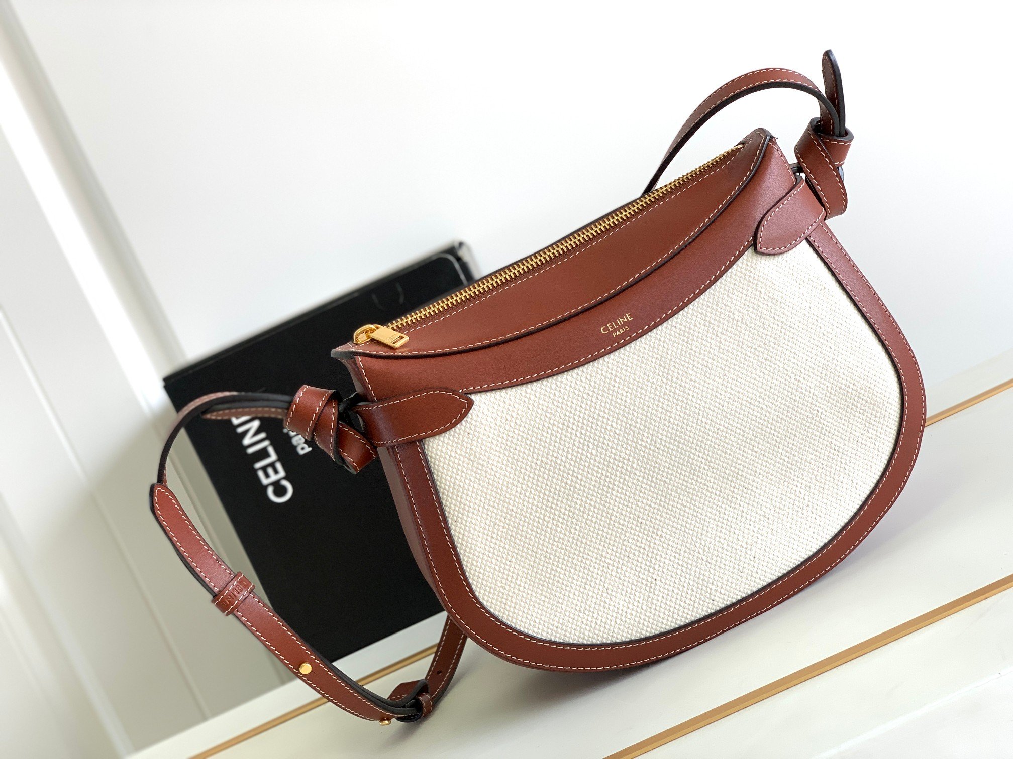 1:1 Replica Celine Besace Noeuds Francais Bag Brown/White For Women 10in/25cm