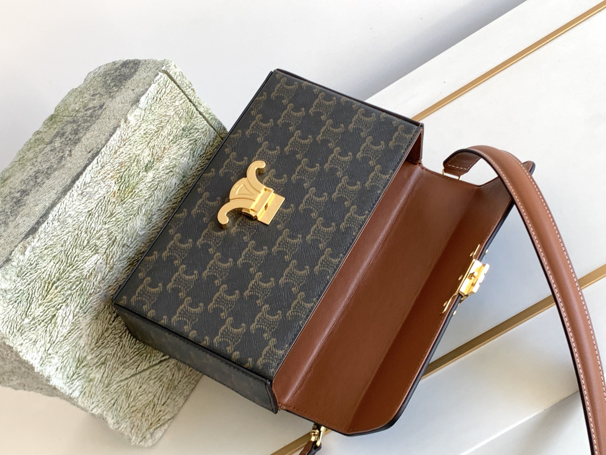 1:1 Replica Celine Box Triomphe Bag In Triomphe Canvas Brown For Women 9in/22cm - Image 3