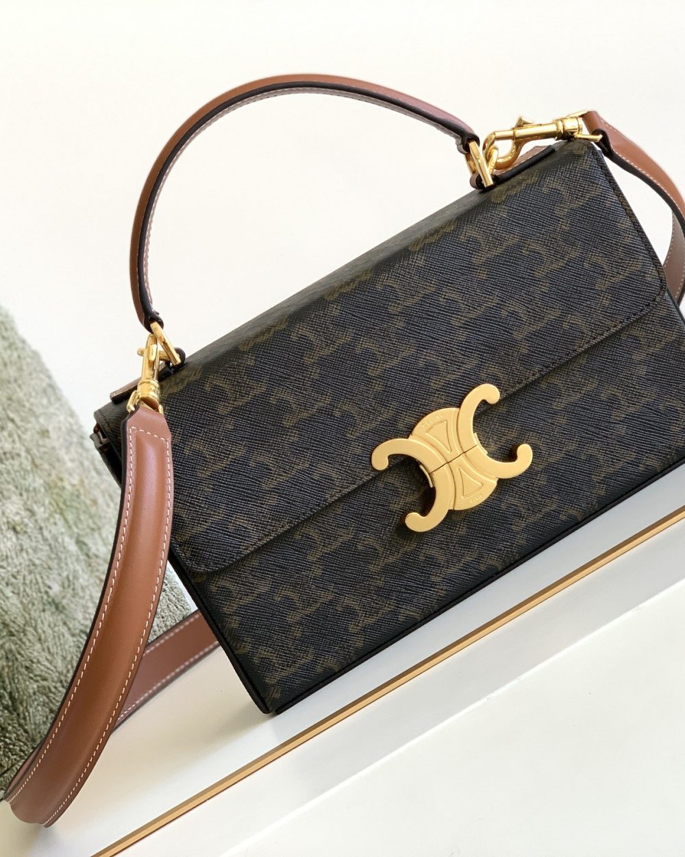 1:1 Replica Celine Box Triomphe Bag In Triomphe Canvas Brown For Women 9in/22cm