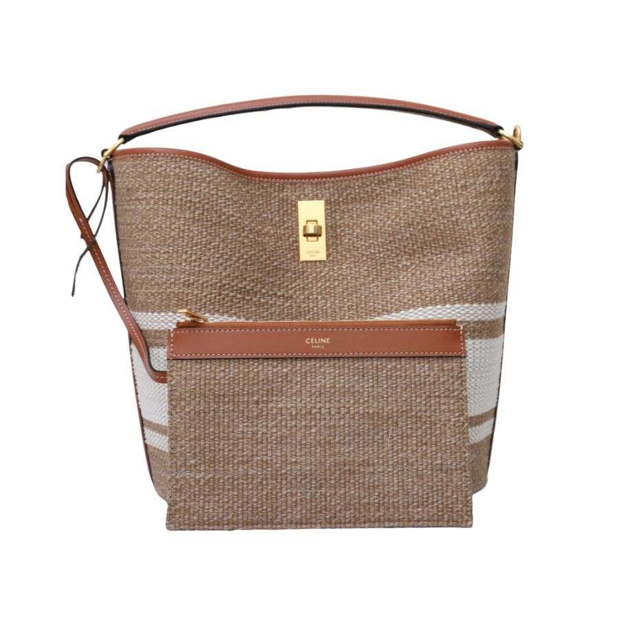 1:1 Replica Celine Bucket 16 Bag In Striped Textile Beige For Women 9.8in/25cm