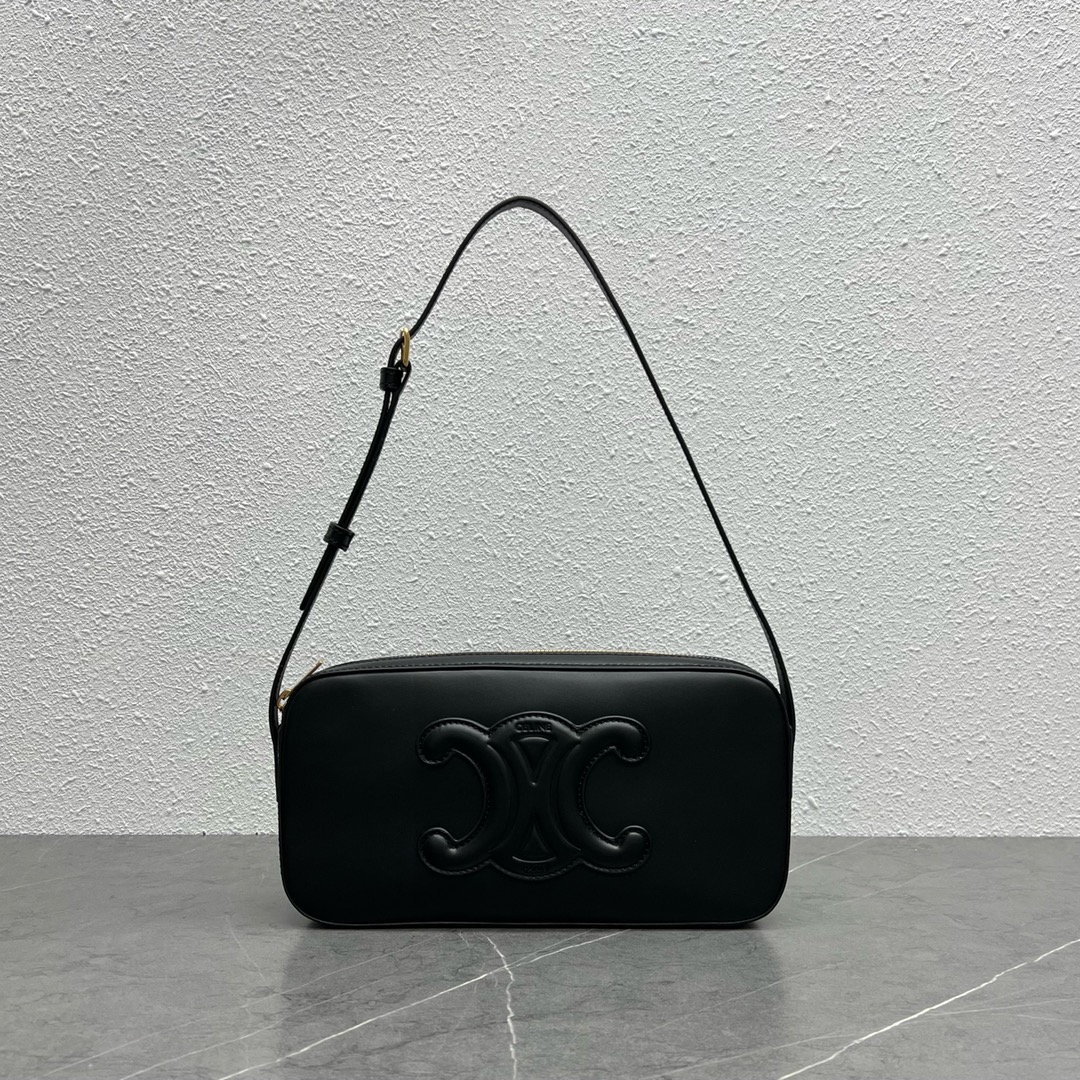 1:1 Replica Celine Camera Shoulder Bag Cuir Triomphe Black For Women 10in/26cm