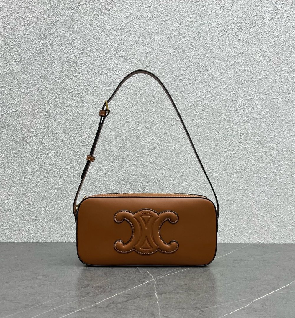 1:1 Replica Celine Camera Shoulder Bag Cuir Triomphe Brown For Women 10in/26cm 199183DU3.04LU