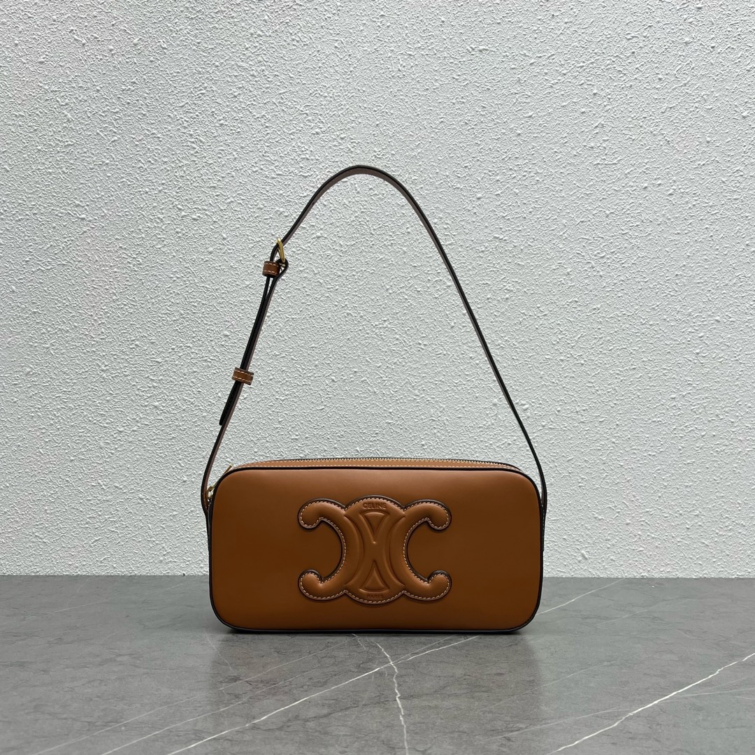 1:1 Replica Celine Camera Shoulder Bag Cuir Triomphe Brown For Women 10in/26cm 199183DU3.04LU