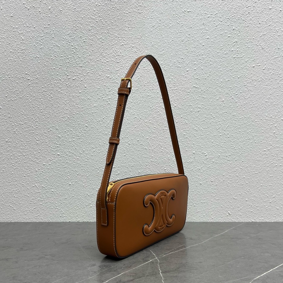 1:1 Replica Celine Camera Shoulder Bag Cuir Triomphe Brown For Women 10in/26cm 199183DU3.04LU - Image 4