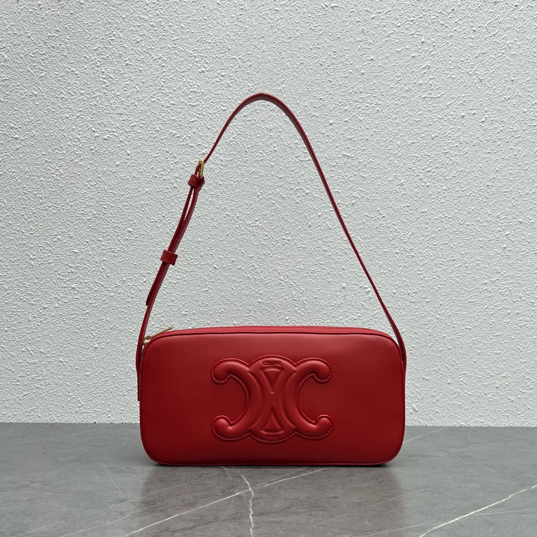 1:1 Replica Celine Camera Shoulder Bag Cuir Triomphe Red For Women 10in/26cm