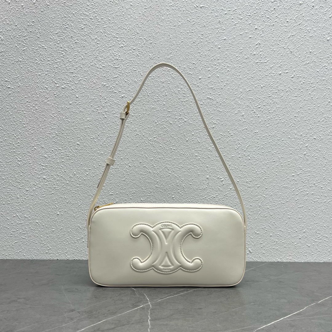 1:1 Replica Celine Camera Shoulder Bag Cuir Triomphe White For Women 10in/26cm
