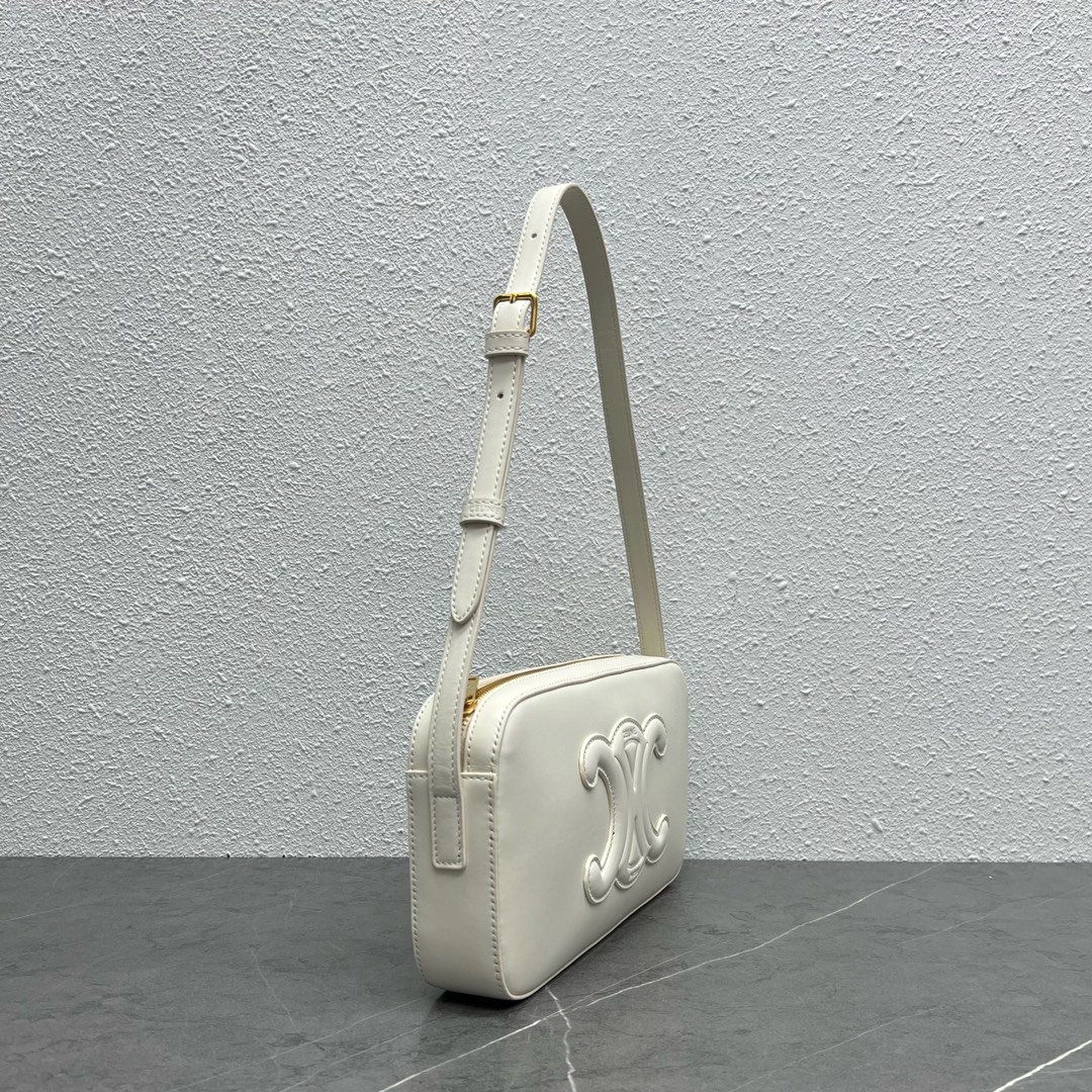 1:1 Replica Celine Camera Shoulder Bag Cuir Triomphe White For Women 10in/26cm - Image 3