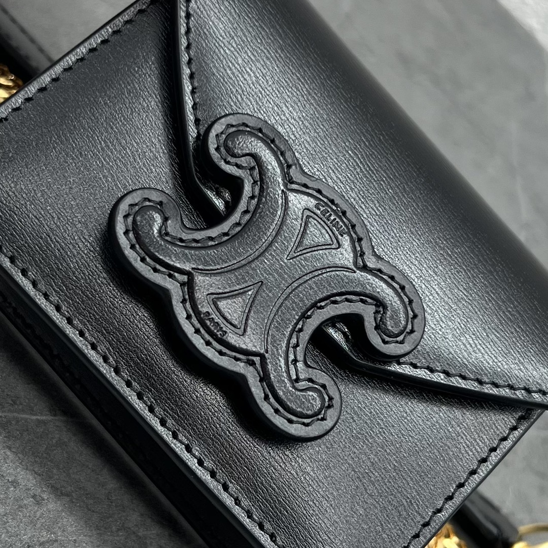 1:1 Replica Celine Card Holder On Chain Triomphe Black For Women 4in/11cm 10J743DPV.38NO - Image 6
