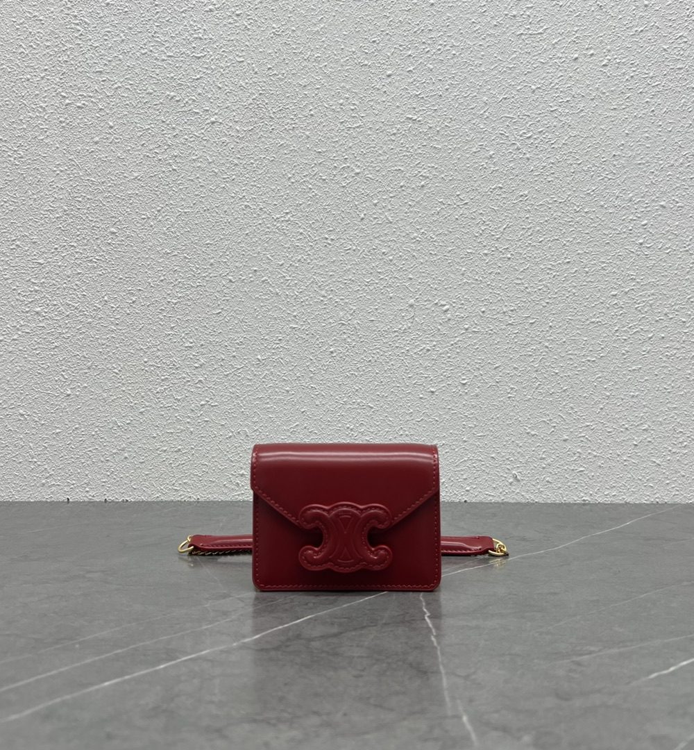 1:1 Replica Celine Card Holder On Chain Triomphe Red For Women 4in/11cm 10J743DPV.27VD