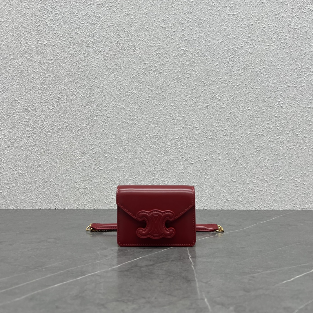 1:1 Replica Celine Card Holder On Chain Triomphe Red For Women 4in/11cm 10J743DPV.27VD