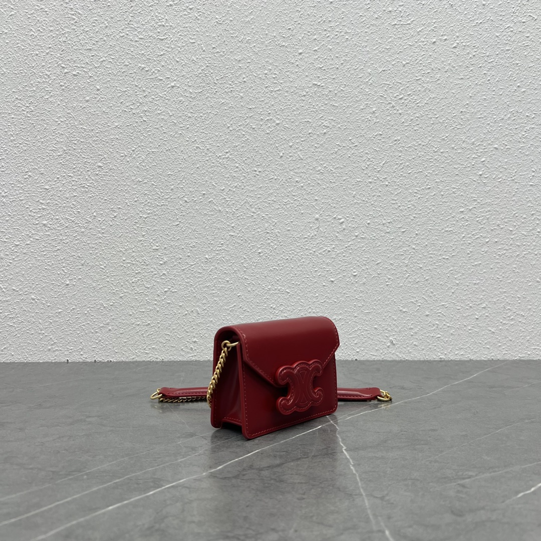 1:1 Replica Celine Card Holder On Chain Triomphe Red For Women 4in/11cm 10J743DPV.27VD - Image 7