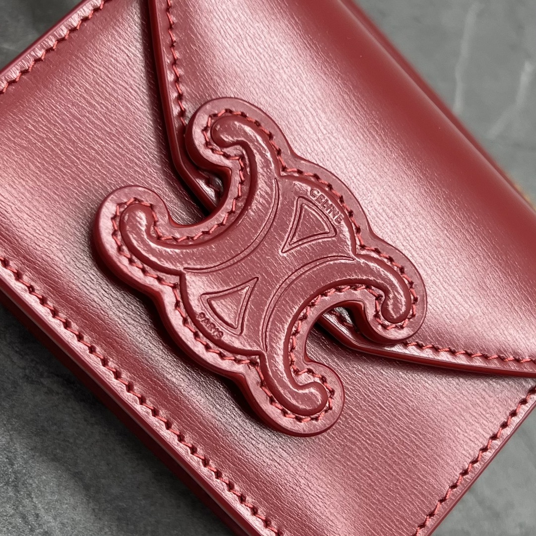 1:1 Replica Celine Card Holder On Chain Triomphe Red For Women 4in/11cm 10J743DPV.27VD - Image 3