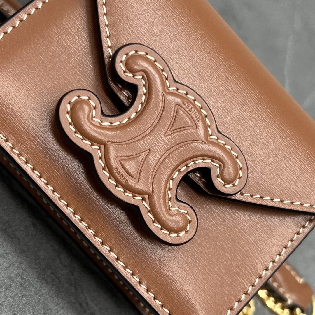 1:1 Replica Celine Card Holder On Chain Triomphe Tan For Women 4in/11cm 10J743DPV.04LU - Image 3