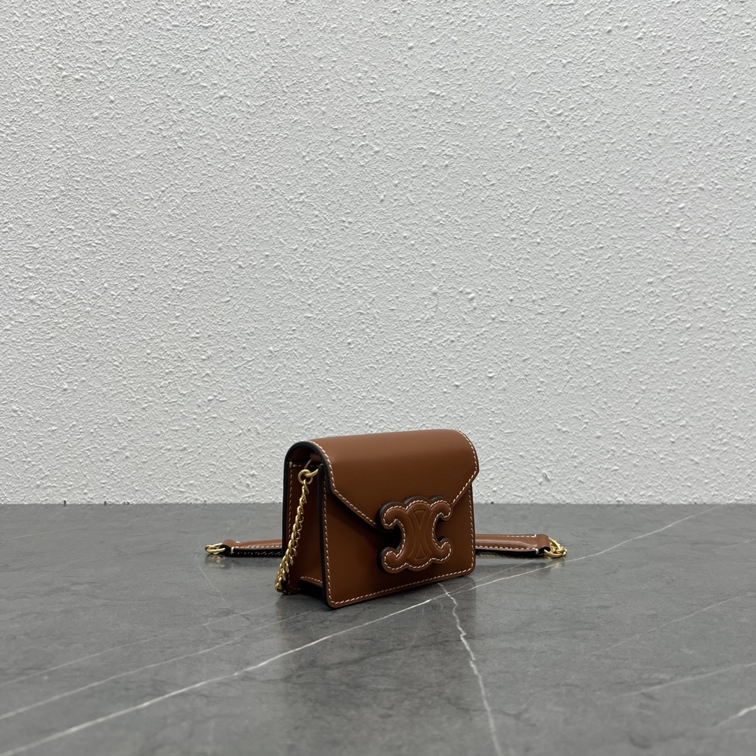 1:1 Replica Celine Card Holder On Chain Triomphe Tan For Women 4in/11cm 10J743DPV.04LU - Image 7