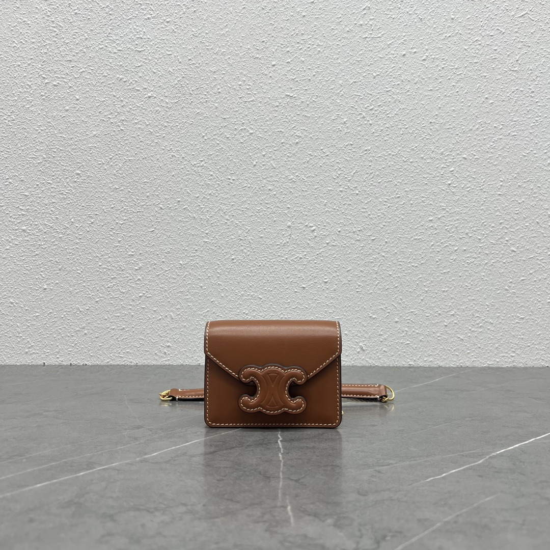 1:1 Replica Celine Card Holder On Chain Triomphe Tan For Women 4in/11cm 10J743DPV.04LU