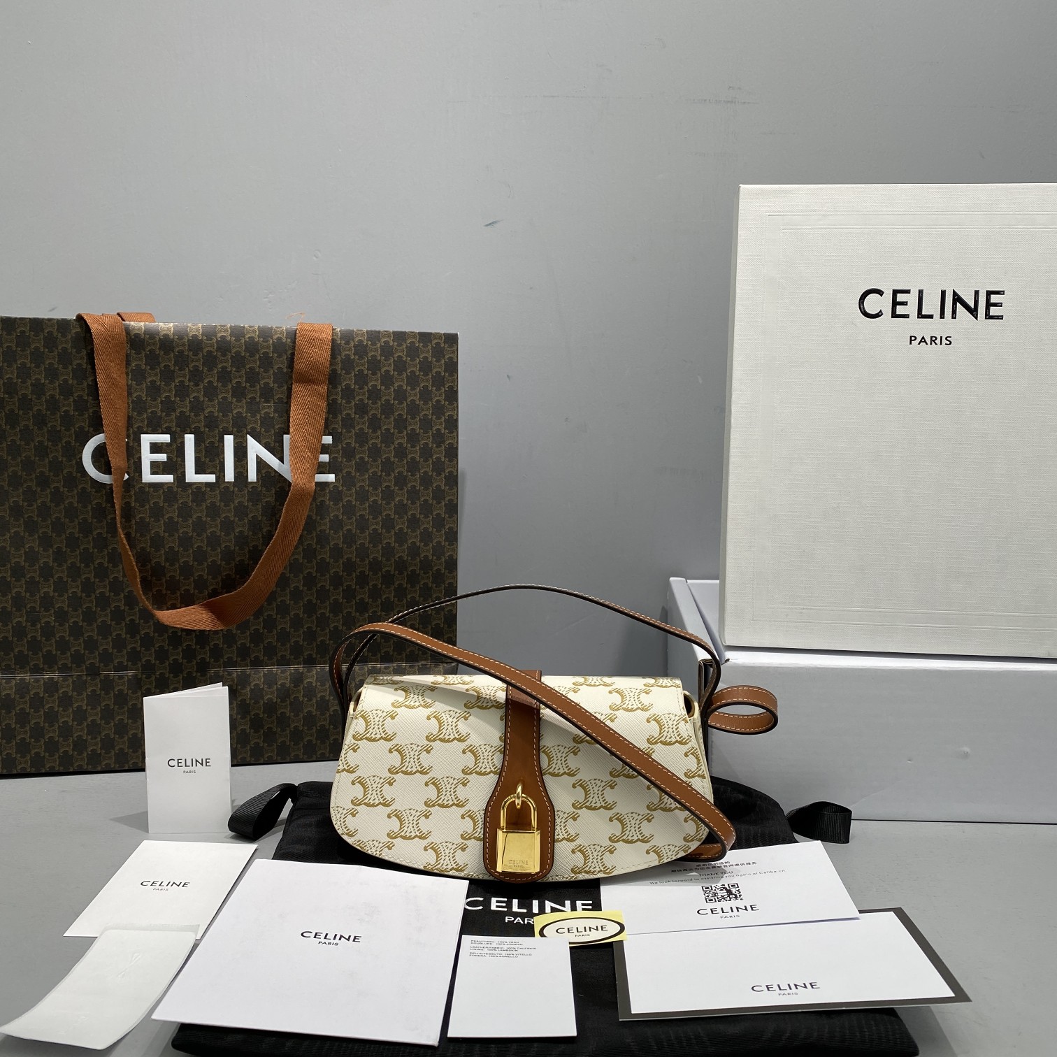 1:1 Replica Celine Casual Style Bridal Logo White / Brown For Women 7in/18cm 10I592DQ2.01TA - Image 4