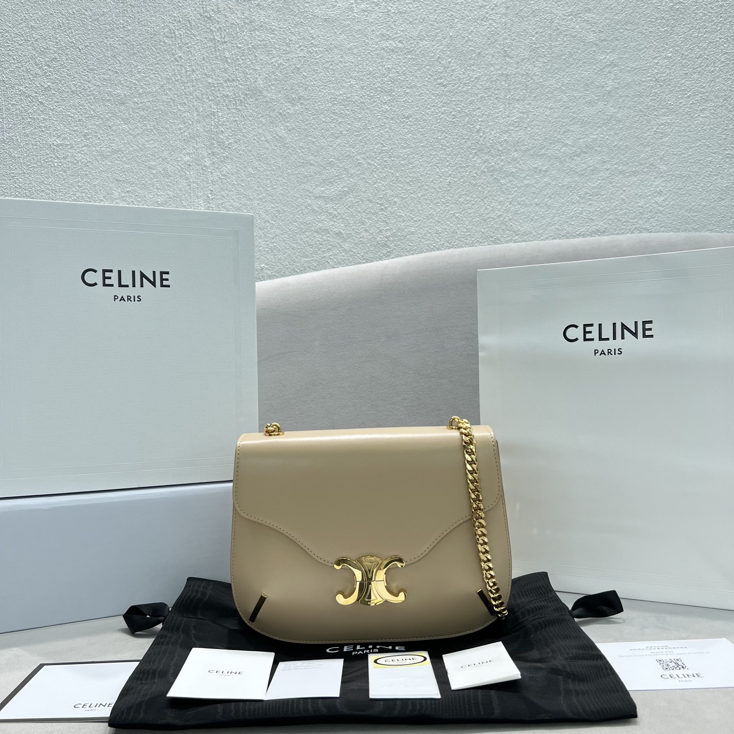 1:1 Replica Celine Chain Besace Triomphe Beige For Women 10in/24.5cm - Image 4