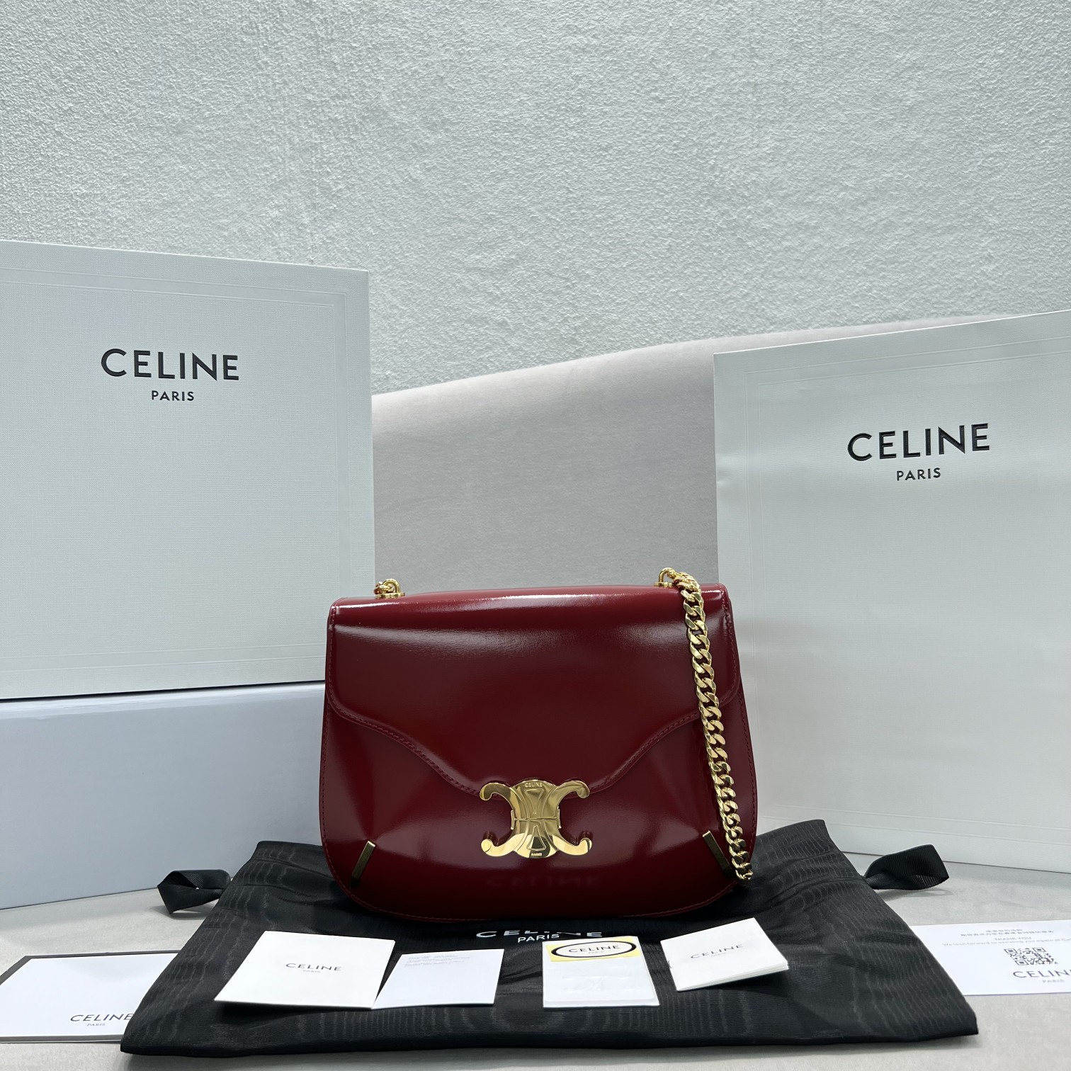 1:1 Replica Celine Chain Besace Triomphe Carmin For Women 10in/24.5cm 199273BF4.27CA