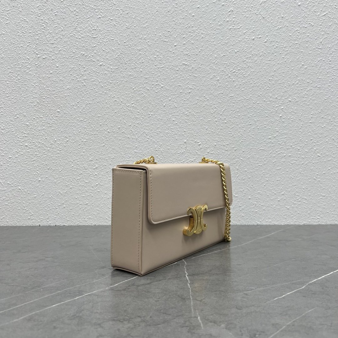 1:1 Replica Celine Chain Box Triomphe Bag Beige For Women 9in/22cm - Image 3