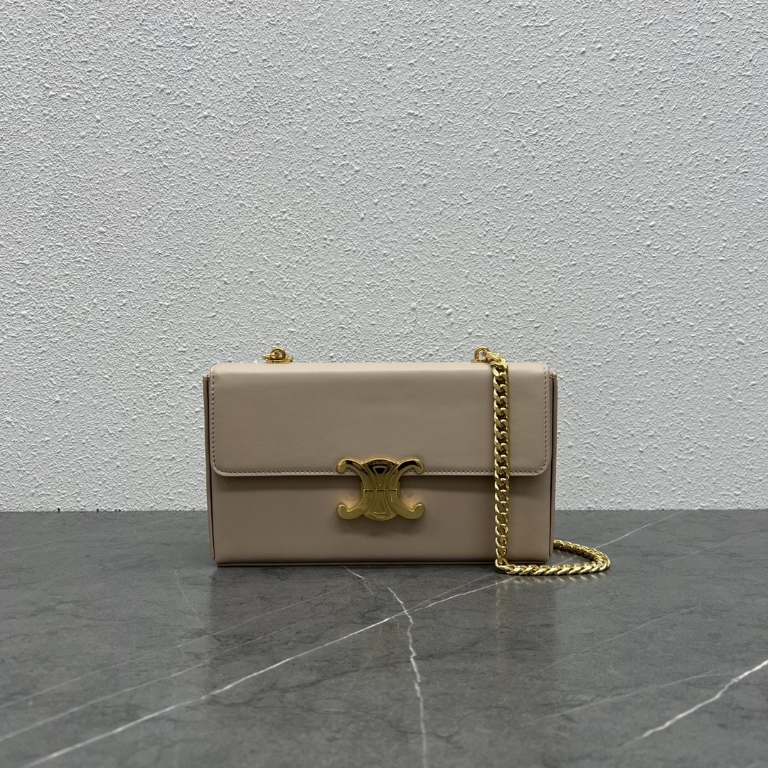 1:1 Replica Celine Chain Box Triomphe Bag Beige For Women 9in/22cm