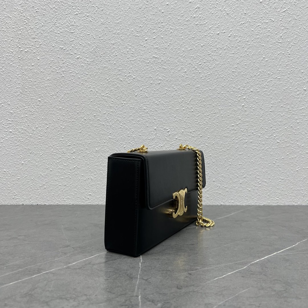 1:1 Replica Celine Chain Box Triomphe Bag Black For Women 9in/22cm 110803BF4.38NO