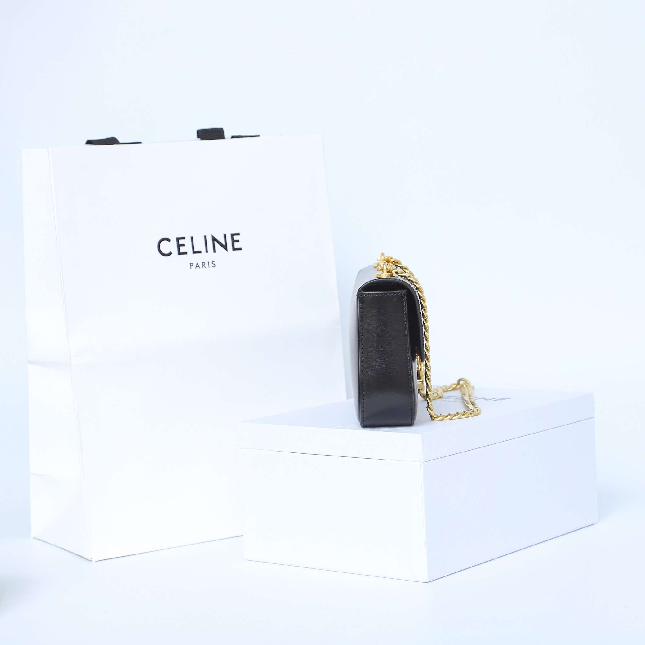 1:1 Replica Celine Chain Shoulder Bag Black For Women 8in/20.5cm 197993BF4.38NO - Image 5
