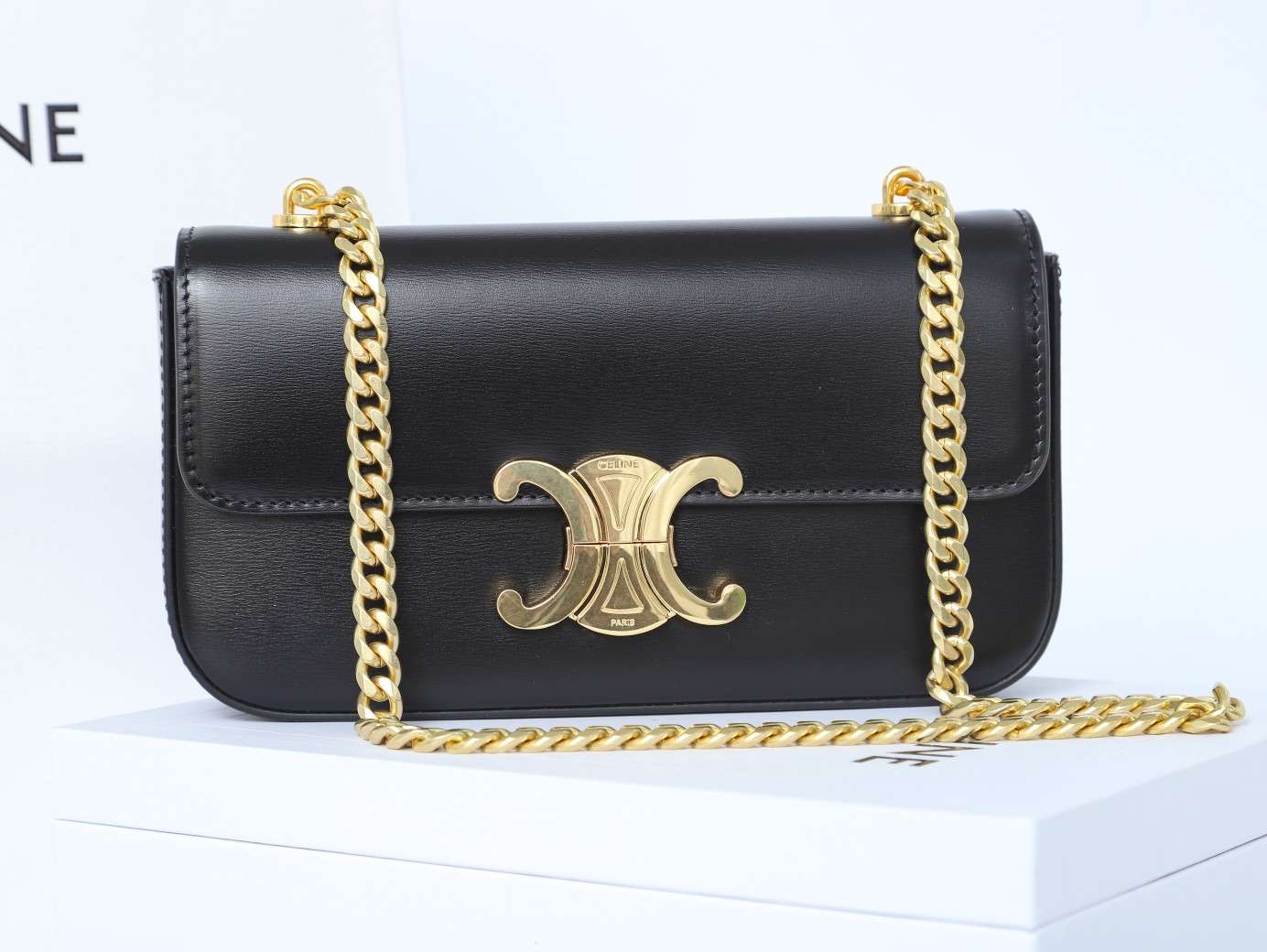 1:1 Replica Celine Chain Shoulder Bag Black For Women 8in/20.5cm 197993BF4.38NO - Image 9
