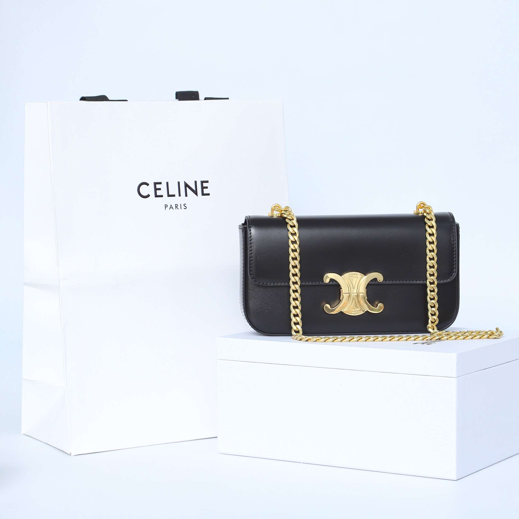 1:1 Replica Celine Chain Shoulder Bag Black For Women 8in/20.5cm 197993BF4.38NO - Image 8