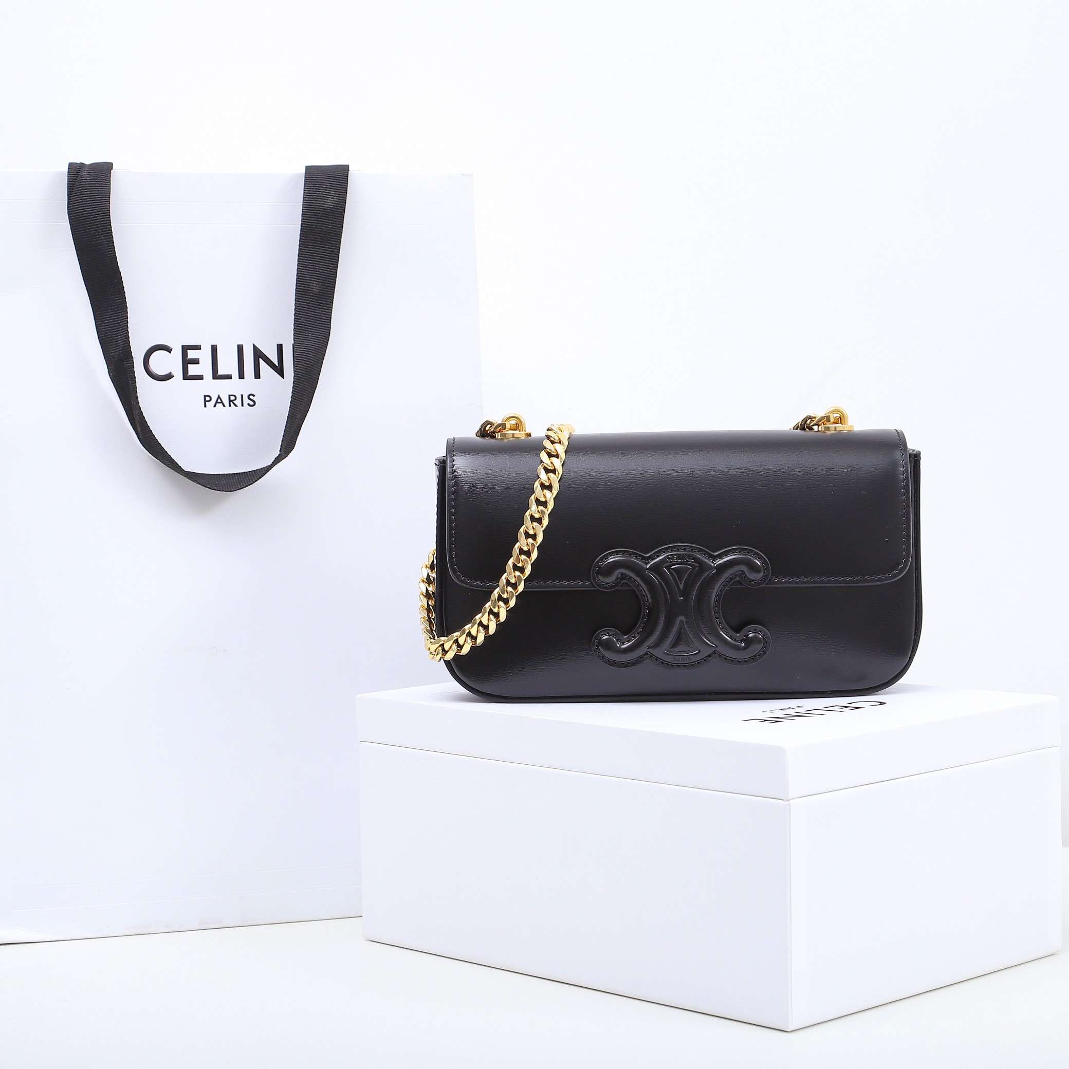 1:1 Replica Celine Chain Shoulder Bag Black/Brown For Women 8in/20.5cm - Image 2