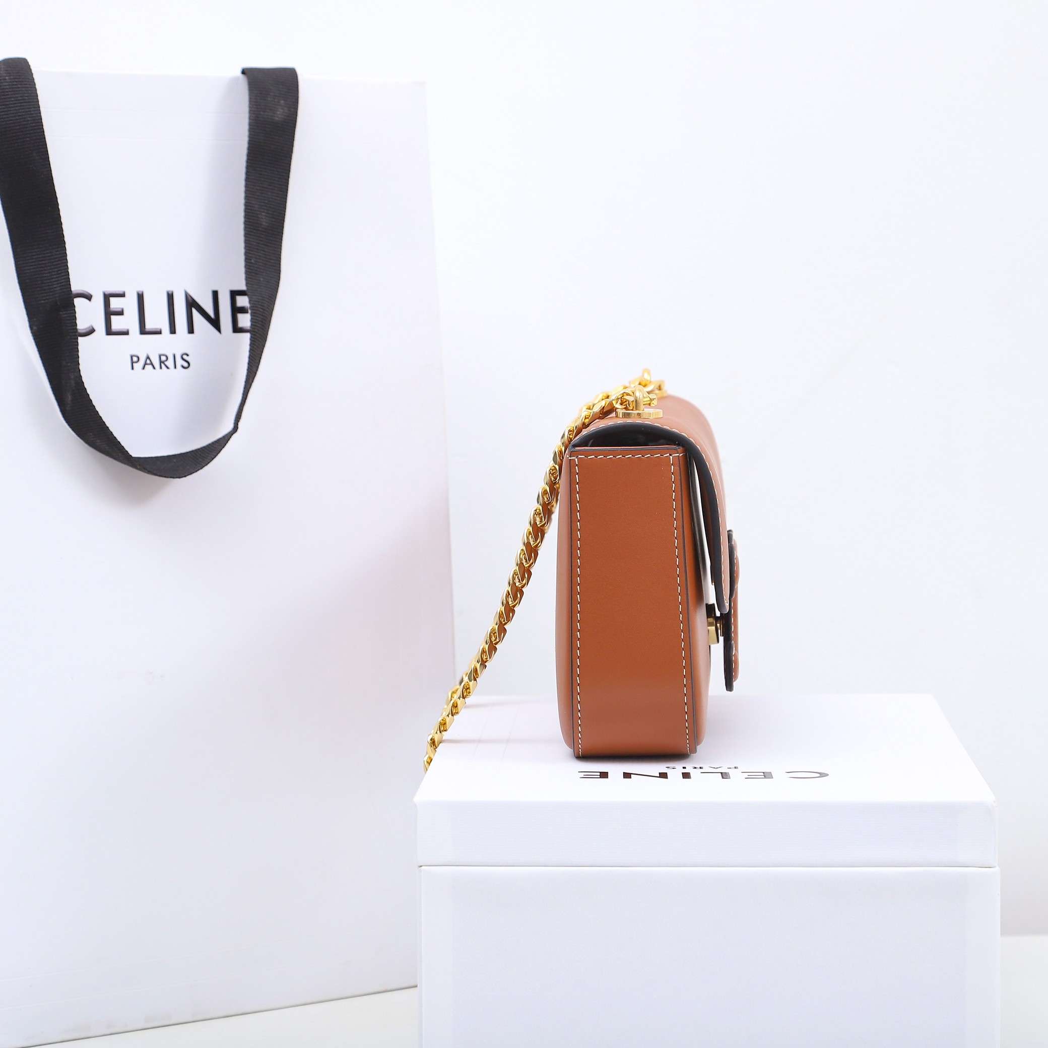 1:1 Replica Celine Chain Shoulder Bag Black/Brown For Women 8in/20.5cm - Image 12