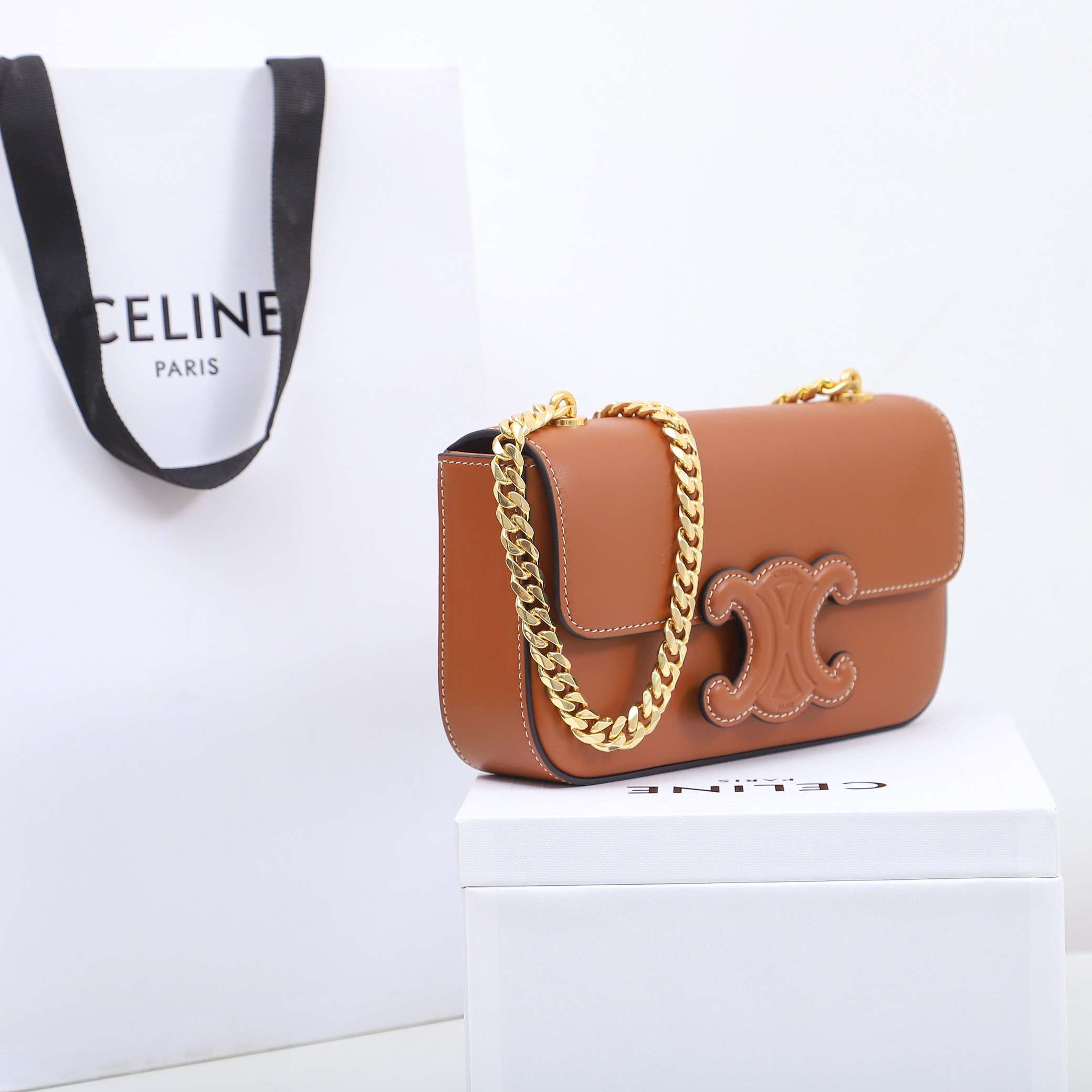 1:1 Replica Celine Chain Shoulder Bag Black/Brown For Women 8in/20.5cm - Image 11