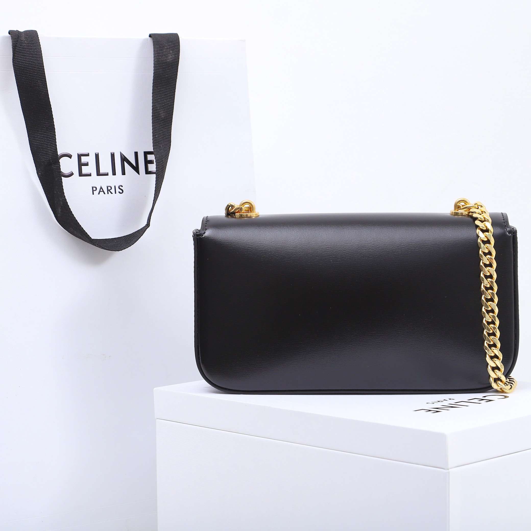 1:1 Replica Celine Chain Shoulder Bag Black/Brown For Women 8in/20.5cm - Image 5