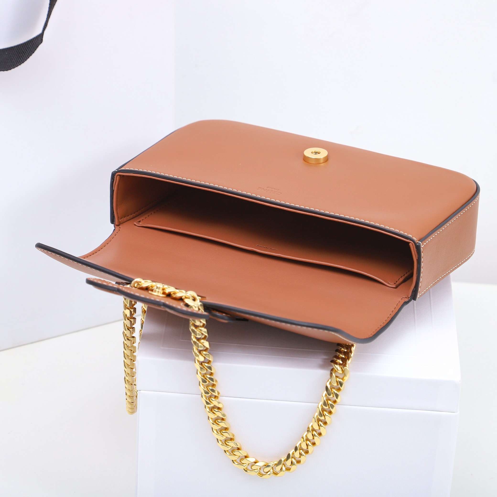 1:1 Replica Celine Chain Shoulder Bag Black/Brown For Women 8in/20.5cm - Image 9