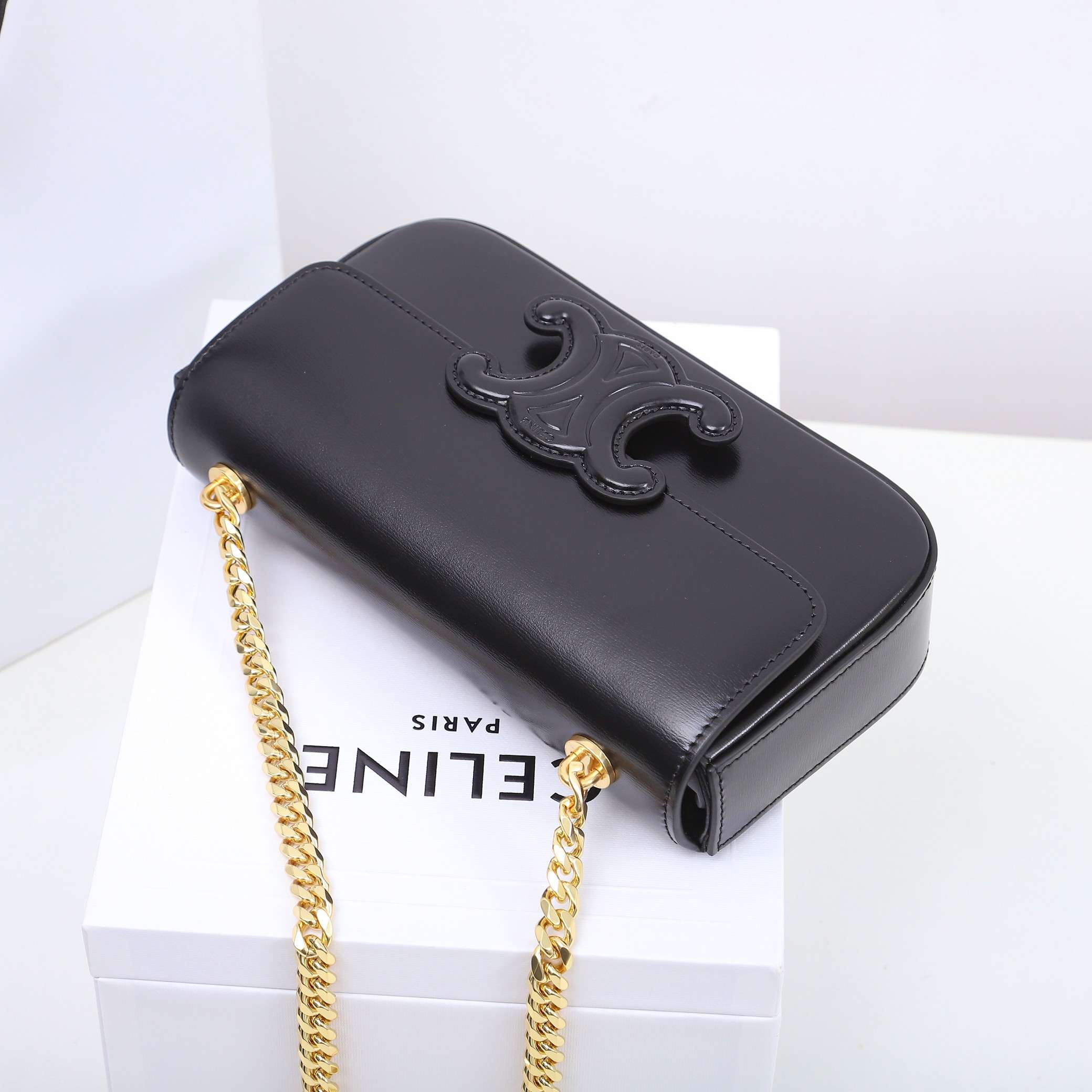 1:1 Replica Celine Chain Shoulder Bag Black/Brown For Women 8in/20.5cm - Image 8