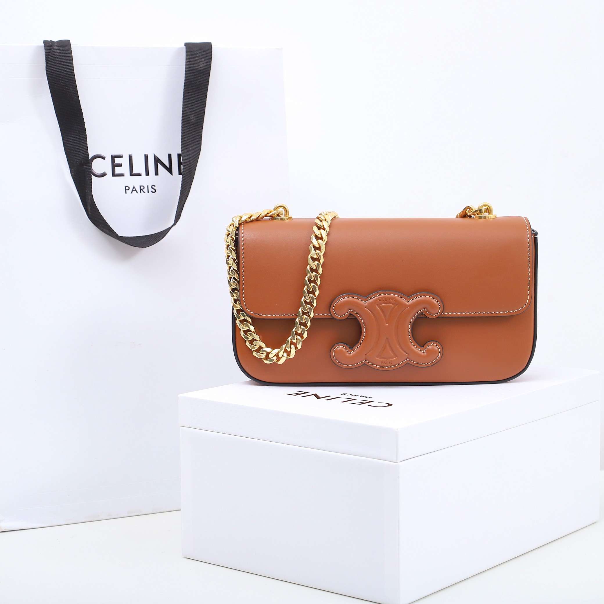 1:1 Replica Celine Chain Shoulder Bag Black/Brown For Women 8in/20.5cm - Image 10