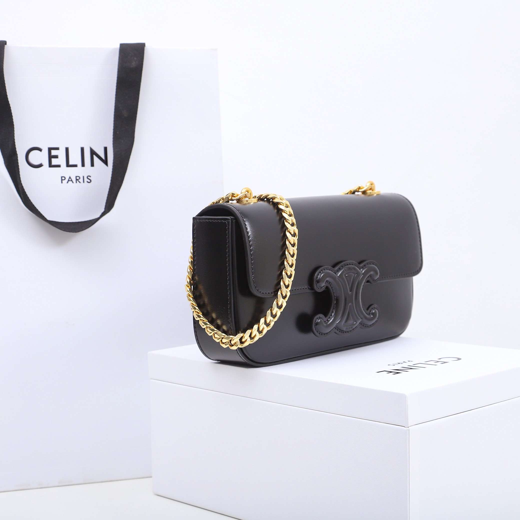 1:1 Replica Celine Chain Shoulder Bag Black/Brown For Women 8in/20.5cm - Image 3