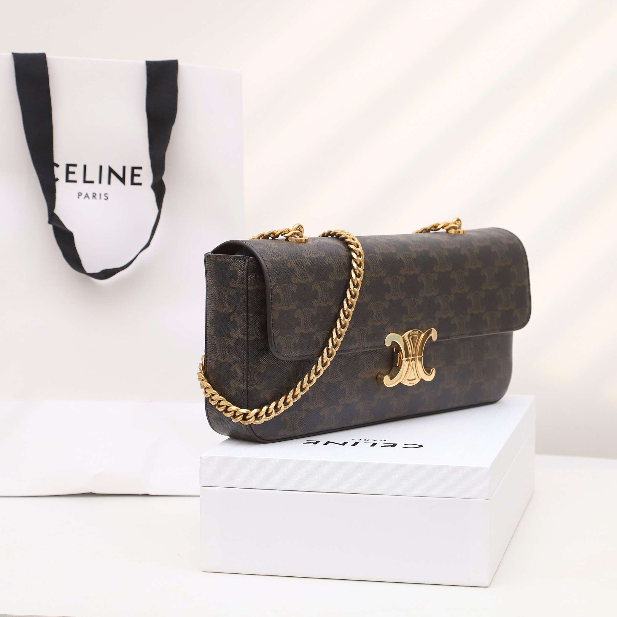 1:1 Replica Celine Chain Shoulder Bag Brown For Women 13in/33cm - Image 4