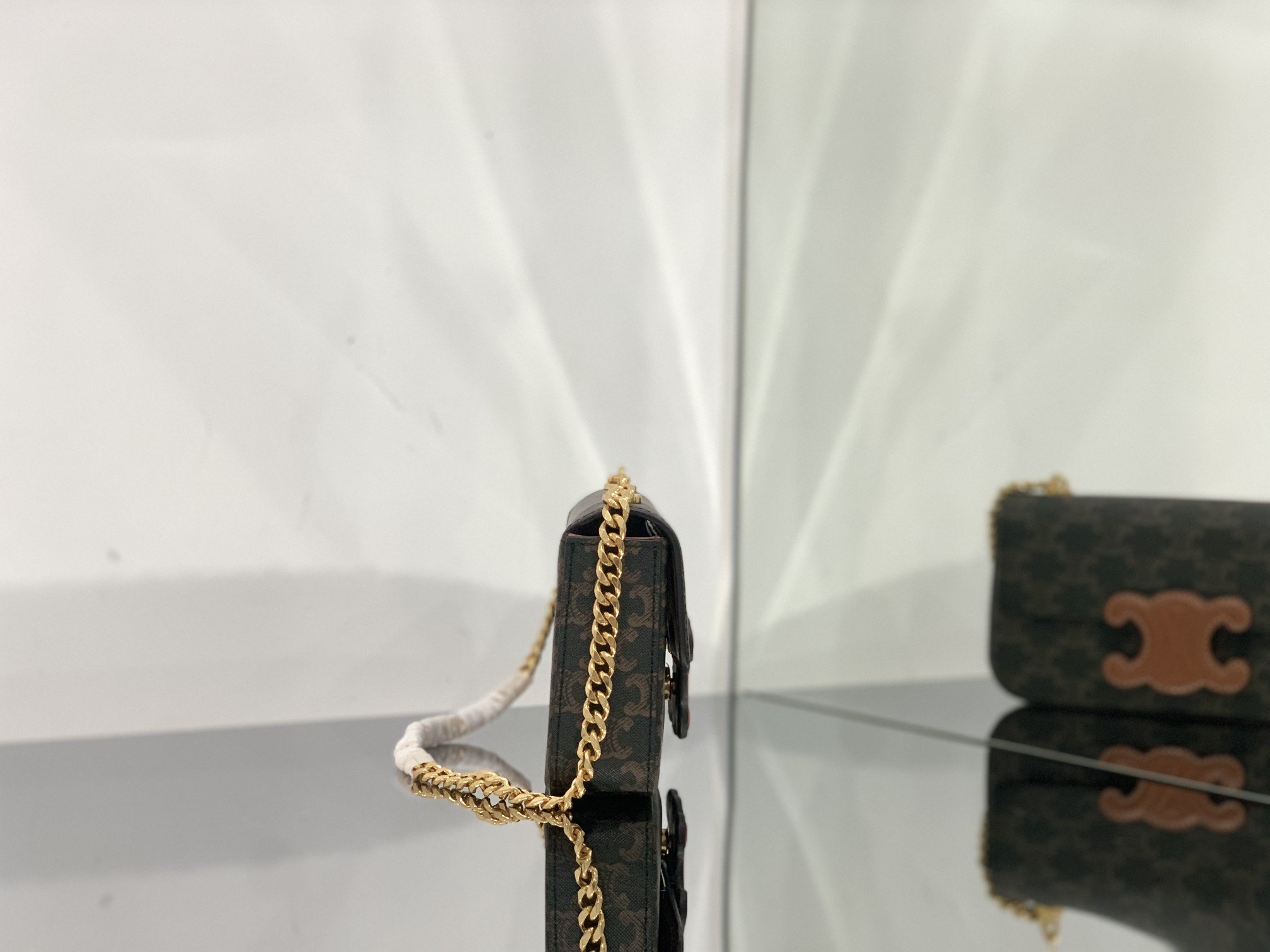 1:1 Replica Celine Chain Shoulder Bag Cuir Triomphe In Triomphe Canvas Tan For Women 7.9in/20cm - Image 6