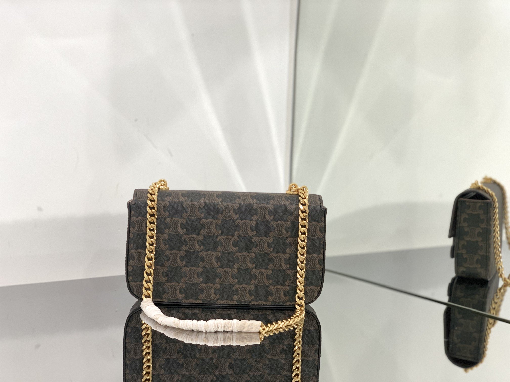 1:1 Replica Celine Chain Shoulder Bag Cuir Triomphe In Triomphe Canvas Tan For Women 7.9in/20cm - Image 2