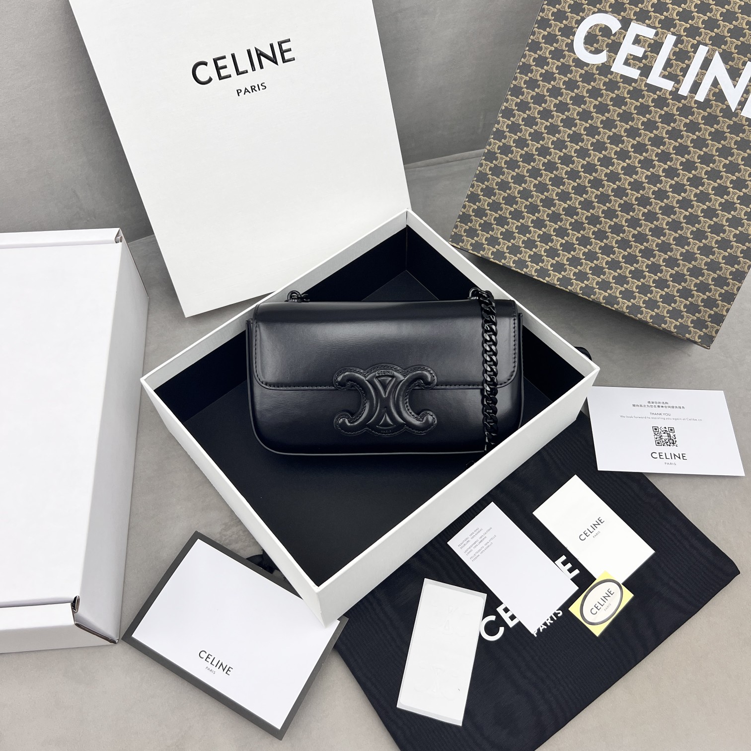 1:1 Replica Celine Chain Shoulder Bag Triomphe Black For Women 8in/20.5cm 197993EQJ.38NN - Image 3